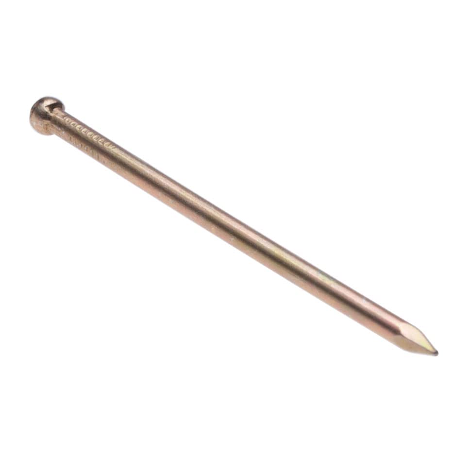 Panel Pins Finishing Nails Veneer Pins (Pack of 100) Yellow Zinc Plated Nail Galvanized Heavy Duty for DIY and Crafts Home Decor Woodwork Furniture Construction Size: Length 60mm Nail Diameter 2.5mm.