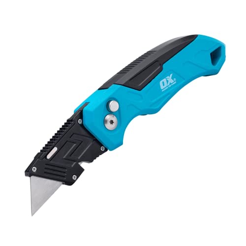 OX TOOLS P224301 Pro Heavy Duty Fixed Blade Folding Knife, Blue / Black