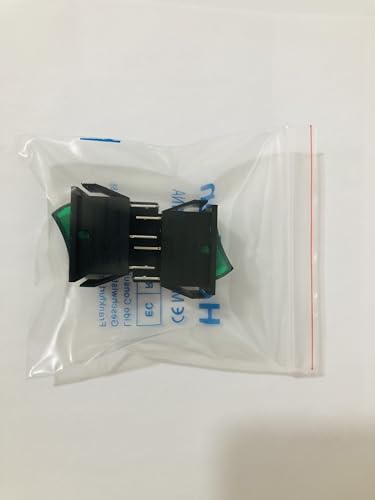 Heschen Rocker Switch ON-OFF DPDT 6 Terminals Green Light Illuminated 16A 250VAC 2Pack