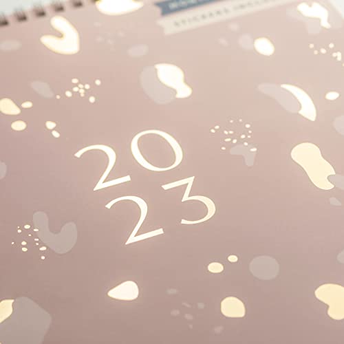 Busy B Family Monthly Calendar January to December 2023 - Pink - Family Calendar 2023 with 6 Column Layout for Family schedules & Birthdays, Monthly Pockets, Stickers & Holiday Planner