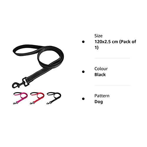 Beshine Padded Handle Dog Lead, 1.2m x 2.5cm Durable Reflective Nylon Dog Leash for Large, Medium Dogs, Black