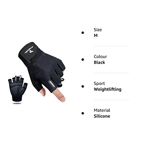 ATERCEL Weight Lifting Gloves, Gym Gloves for Crossfit, Workout, Exercise Cycling, Training, Breathable & Snug fit, for Men & Women(Black, M)