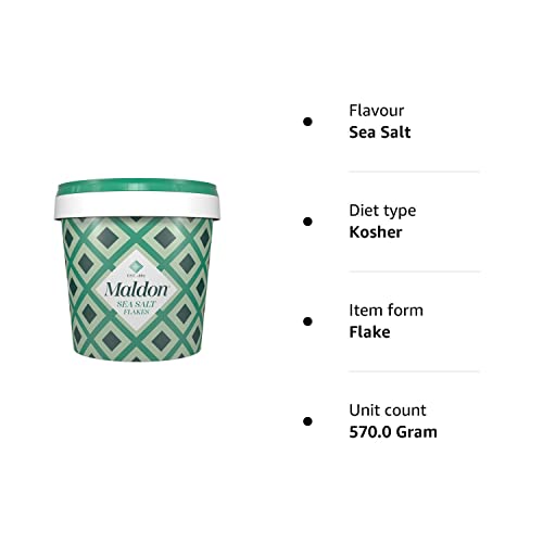 Maldon - Sea Salt Flakes, Unique Pyramid Shaped Salt Flakes, Perfect for a Wide Range of Dishes, Hand-Harvested for Four Generations, 570g Tub