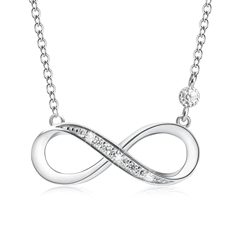 Aucuu Women's Sparkling Infinity Pendant Necklace, 925 Sterling Silver Necklace with Shiny Cubic Zirconia, Adjustable Infinity Necklace - Luck & Eternity Gifts for Lover/Mum/Girls, 45cm