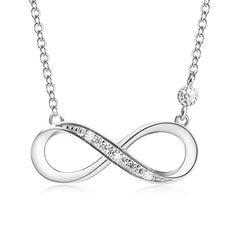 Aucuu Women's Sparkling Infinity Pendant Necklace, 925 Sterling Silver Necklace with Shiny Cubic Zirconia, Adjustable Infinity Necklace - Luck & Eternity Gifts for Lover/Mum/Girls, 45cm