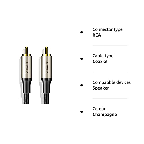 VIOY Digital Coaxial Audio Cable [1M], RCA Male to Male [Dolby Hi-Fi] Digital Audio Lead Stereo S/PDIF Coaxial Phono Cable for Video, AV Receiver, Amplifier, Speaker Soundbar, Home Theater