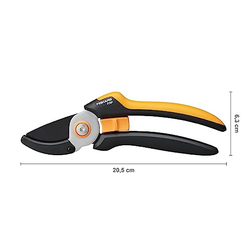 Fiskars Anvil Garden Pruners L, Solid, P361, For dry twigs and branches, Non-stick coated, Stainless steel blades, Length: 20.1 cm, Black/Orange, 1057165