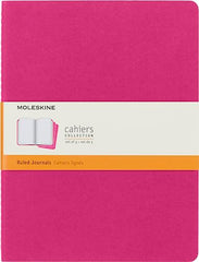 Moleskine Cahier Journal, Set 3 Notebooks with Ruled Pages, Cardboard Cover with Visible Cotton Stiching, Colour Kinetic Pink, Extra Large 19 x 25 cm, 120 Pages