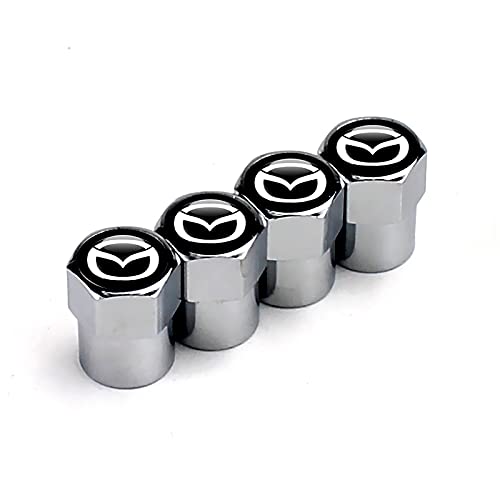 4pcs Auto Tire Air Valve Caps- Car Wheel Tyre Dust Stems Cover with Logo Emblem Waterproof Dust-Proof Universal fit for All Cars (silver, fit mazda)