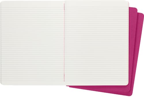 Moleskine Cahier Journal, Set 3 Notebooks with Ruled Pages, Cardboard Cover with Visible Cotton Stiching, Colour Kinetic Pink, Extra Large 19 x 25 cm, 120 Pages