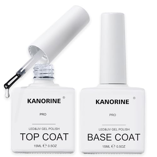 KANORINE 15ml Gel Polish Top and Base Coat set - No Wipe Gel Top Coat and Base Coat Gel Nail Polish Set 15ml, Soak Off Gel Polish Nail Art Manicure Salon DIY Glossy Shine Finish