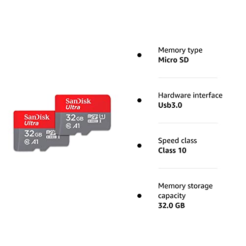 SanDisk Ultra 32 GB microSDHC Memory Card and SD Adapter with A1 App Performance Up to 120 MB/s, Class 10, U1 (Twin Pack)