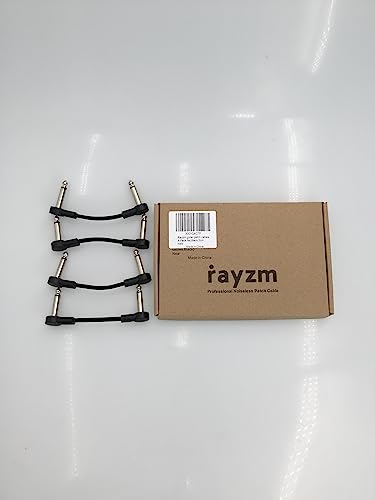 Rayzm Guitar Patch Cable, 6.35mm Angled Instrument Jumper Cable for Guitar/Bass Effects Pedals, 5cm Pedal-Board Jumper Cables (4-Pack)