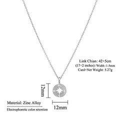 ZYAWP Message Card Compass Pendant Necklace Silver Friendship Sisters Sun Good Luck Crane Pendant Y Chain Necklace for Women and Girl Gift (Silver Compass new)