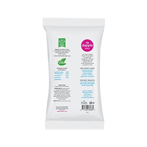 Breast Pump Wipes by Dapple Baby, 25 Count, Fragrance Free, Plant Based & Hypoallergenic Wipes - Removes Milk Residue, Leaves No Taste - Convenient Wipes Pouch