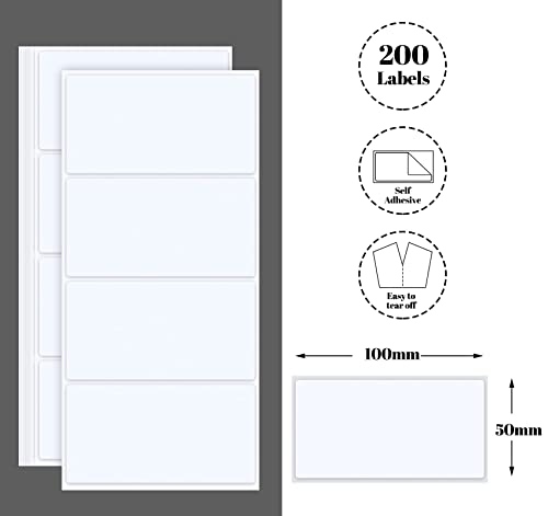 200 x White Sticky Labels, Large Self Adhesive Address Labels, 100x50mm, 4 X 2 inches Blank Postage Parcel Stickers, Easy to Write-on