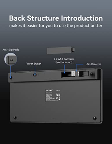TECKNET 2.4G Wireless Keyboard For Windows/Chrome OS, UK Layout Compact Mini Keyboard, Small Silent Whisper-Quiet Keyboard with 12 months Battery Life (Black)