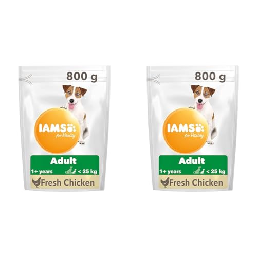 IAMS Complete Dry Dog Food for Adult 1and Small and Medium Breeds with Chicken 800 g (Pack of 2)