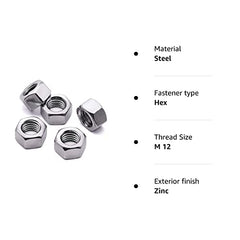 TERF® M12 Hex Hexagon Nut M12 (12mm) Steel Hex Full Nuts - Pack of 20