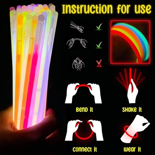 SHATCHI 50Pcs Glow Sticks 8 inches and Connectors Neon Colours Kit for Bracelets, Rings Necklace Halloween Rave Fancy Dress Party Props Bag Fillers Toys Favours