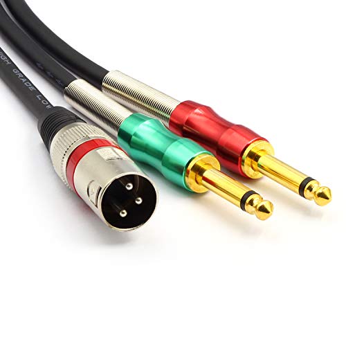 SiYear XLR 3 Pin Male to Double 6.35mm 1/4 inches TS male Y Splitter Cable, Dual Mono Male (1/4 inch) 6.35mm to XLR Male Plug Stereo Microphone Audio Converter Adapter Cable(3.3Feet)