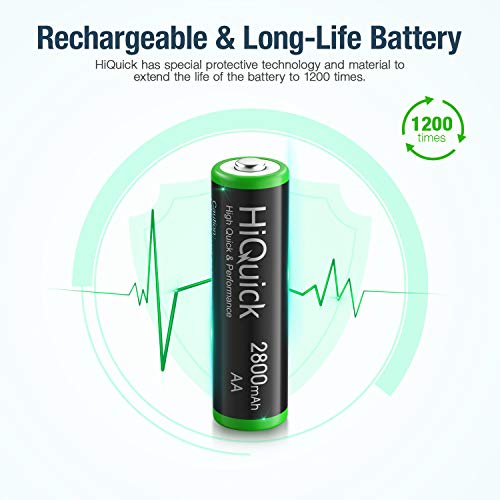 HiQuick AA Rechargeable batteries 2800mAh - High Capacity Performance 4 Counts Rechargeable AA Battery