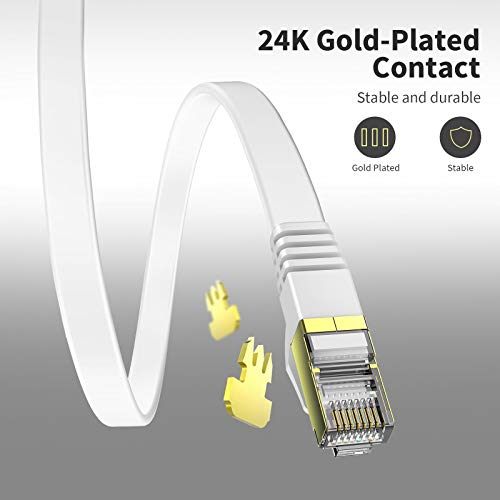 Veetop Flat Ethernet Cables 10m/32.8ft Cat7 High Speed 10Gbps RJ45 Cat 7 Networking Ethernet Cable with STP Copper Wires Shielded & Gold Plated Connector for Computer Laptop Router Patch Modem