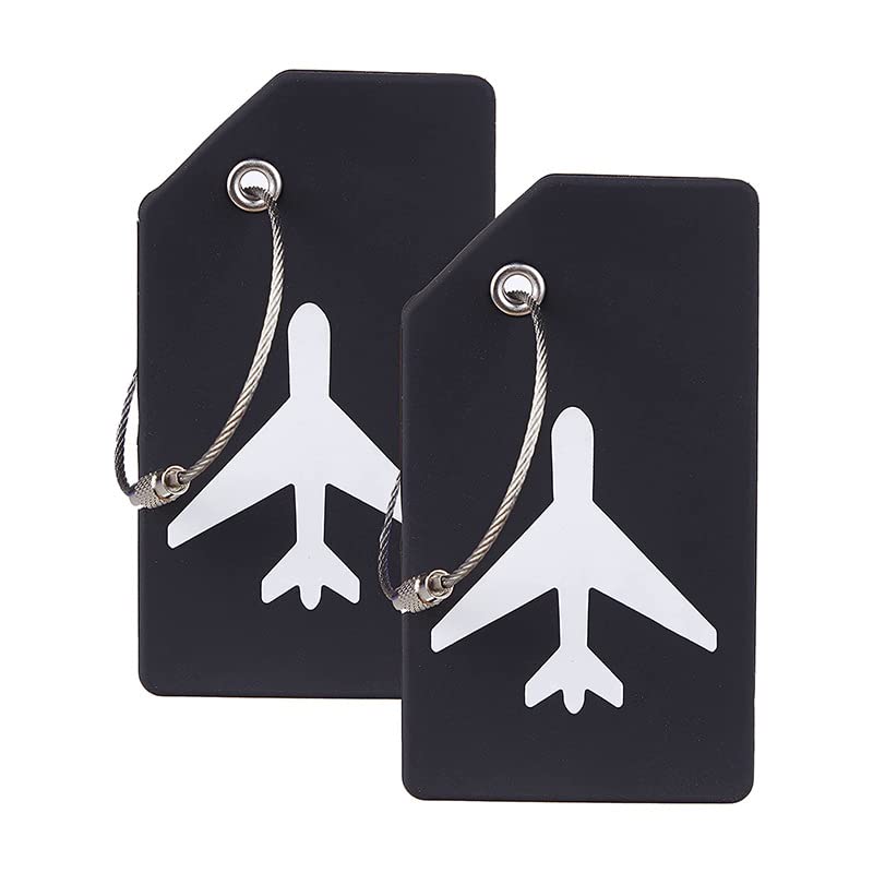 Saiqigui Flexible Silicone Luggage Tags with Name ID Card Perfect to Quickly Spot, Suitable for Luggage Suitcase, Backpacks, Bags, Handbags. Travel Accessories Essentials (One_Size, Black 2 Pack Tags)