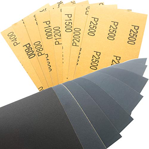 Akuoly Wet and Dry Sandpaper 33pcs Abrasive Paper Sheets 7000 5000 3000 2500 2000 1500 1200 1000 800 600 400 Grit Sandpapers for Automotive Sanding Wood Finishing and Turning, 9 x 3.6 inches