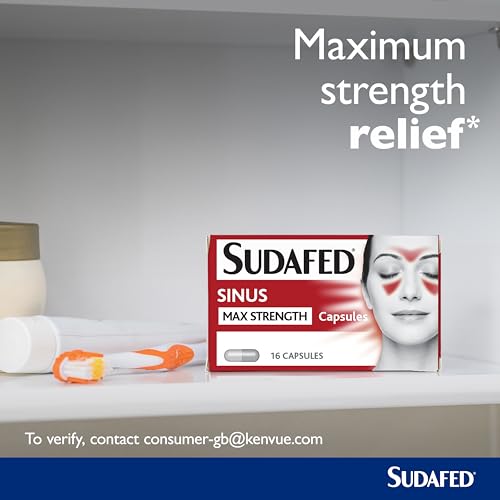 Sudafed Sinus Max Strength Capsules, Relieves Sinus Pressure and Pain, Relieves symptoms of Blocked Nose, Headache, Fever, Aches and Pain, pack of 16