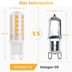 DiCUNO G9 LED Bulb Warm White 3000K, 3W, 30-40W Halogen Equivalent, 430LM, Not Dimmable, Energy Saving G9 LED Light Bulbs for Chandelier, Ceiling Lights, 6 Pcs