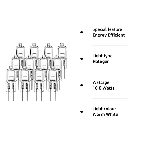 G4 Halogen Bulbs, 12 Pcs 10W 12V Halogen Light Bulbs 2 Pin Clear Capsule Lamp Bulb, Halogen-Pin-Base-Lamp Warm White Light Clear Capsule for Cooker Lighting, Signal Lights, Track Lighting (12)