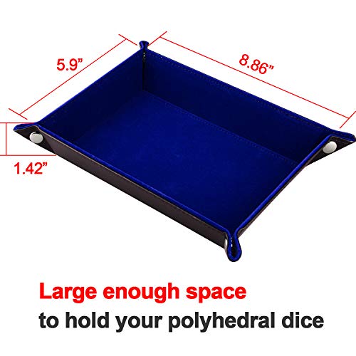 SIQUK Double Sided Dice Tray, Folding Rectangle PU Leather and Dark Blue Velvet Dice Holder for Dungeons and Dragons RPG Dice Gaming D&D and Other Table Games