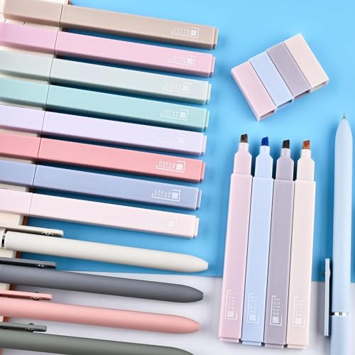 COZCLAM 17 Pastel Highlighters Stationery Set, 12 Aesthetic Highlighters, and 5 Black Fineliner Pens, No-Bleed Bible Highlighters Pens Cute Stationary for journal, Bible, school supplies