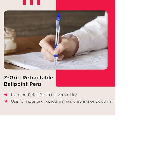 Zebra Pen Z Grip Multi-Coloured & Black Pens Ballpoint, Smooth & Comfortable Ballpoint Pens with Pocket Clip, Retractable & Reliable Biro Pens Multipack - Medium Point, 10 pack