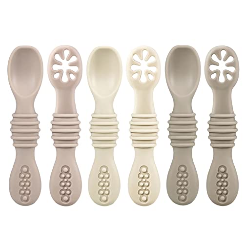 PandaEar Silicone Baby Spoons Self Feeding 4 6 Months  6 Pack Baby Weaning Spoons  Toddler Baby Feeding Spoon  Blw Spoons Baby Utensils  BPA Free