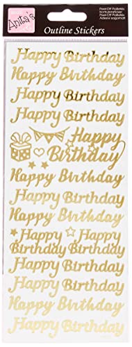 Anitas Outline Stickers, Happy Birthday, Gold on White, For Scrapbooking, Card Making, Kids Play, Homework, Art, Craft, Embelish, Decorative, Paper, Card, Glass, Metal, Plastic, Foam