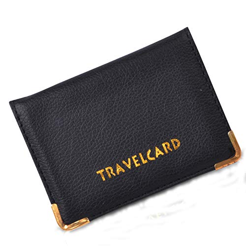 Unisex Soft Leather Travel Card Bus Pass Holder Credit Card ID Card Wallet Cover Case Holder by REAL ACCESSORIES Plain/Polka Dot Bus Pass Holder (Black)