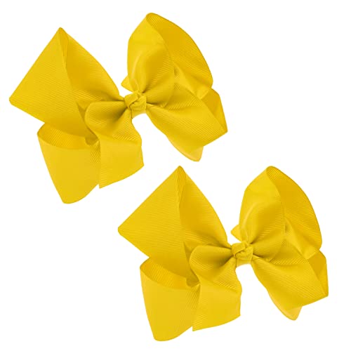 Sibba Ribbon Hair Bows Clips Barrettes 2 Pcs 6 Inch Vintage Big Ponytail Holder Cheerleading Hairpin Christmas Valentines Day Easter Decorative Hairbows Styling Accessory Girl (Yellow)