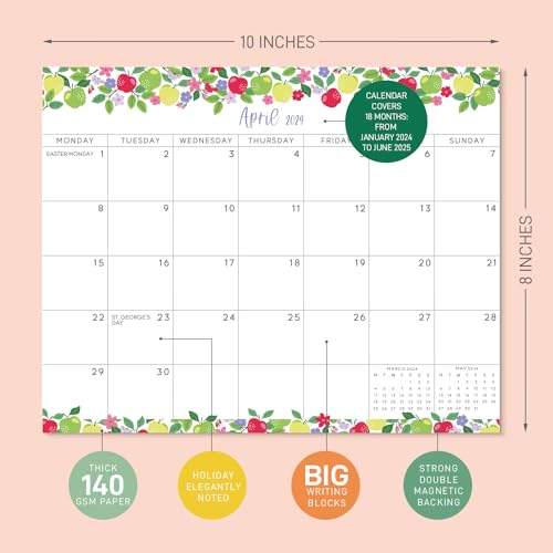 S&O Fruity Magnetic Fridge Calendar from January 2024-June 2025 - Tear-Off Refrigerator Calendar to Track Events & Appointments - 18 Month Magnetic Calendar for Fridge for Easy Planning - 8 inchesx10 inches in.