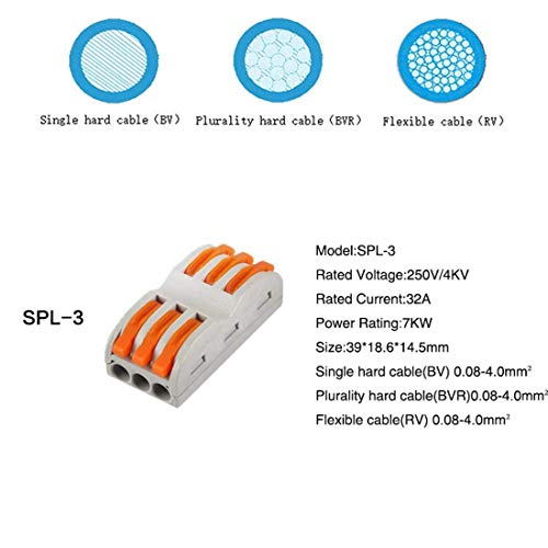 CESFONJER Lever Nut Connector, Bilateral 4-Hole / 6-Hole Pressure Bar Terminal Block, Assortment Conductors Compact Wire Connectors (SPL-2 ×7 Pcs, SPL-3 ×7 Pcs)