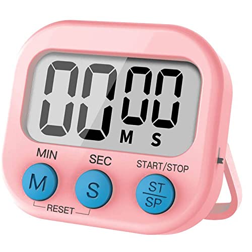 Electric Timer Kitchen, Magnetic Countdown Clock Large Lcd Digital Cooking Timer Screen Loud Alarm Back Stand Count-Down And Stopwatch (Pink)