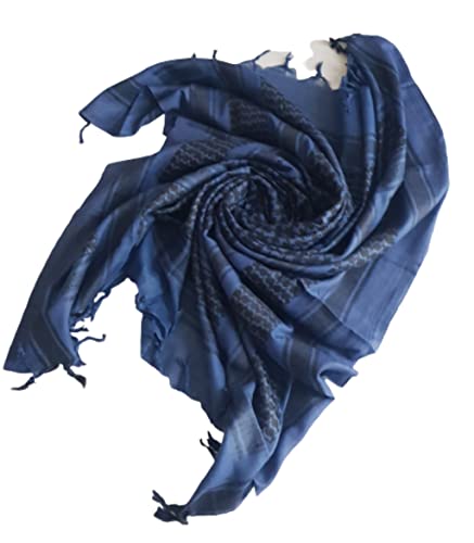 MILSPEC SURPLUS 100% Cotton Shemagh Scarf Arab Keffiyeh Army Military Tactical Sniper Veil Face Wrap SaS Headscarf Unisex Desert Shawl Hijab (Blue/Black)