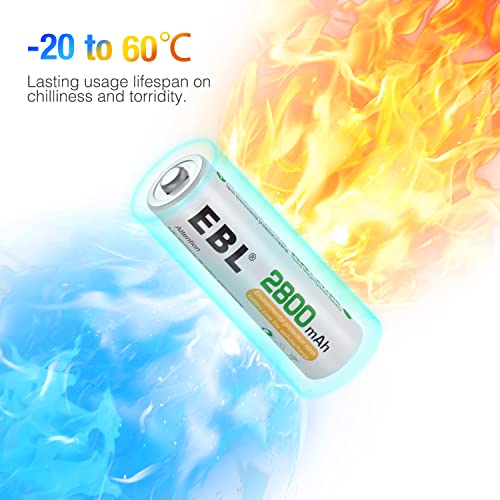 EBL AA Rechargeable Batteries 2800mAh, 8 Counts High Performance 1200 Tech Ni-MH Batteries