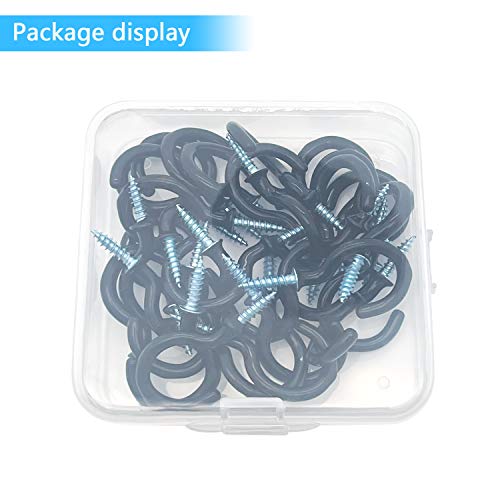 Yogopro Cup Hooks,30 Pcs Cup Hooks Screw in Hooks Black Mug Holder Plastic Coated Heavy Duty Hook Hangers - 50mm (2 inch)