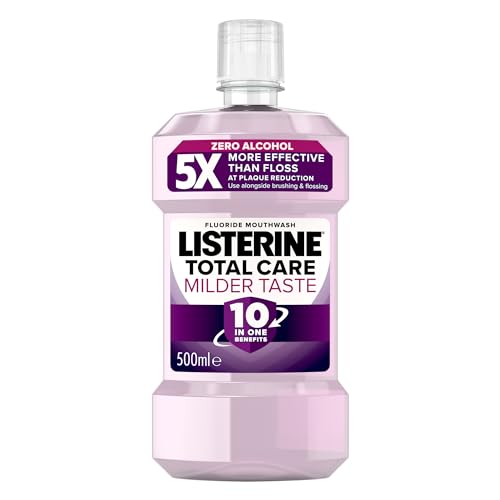 Listerine Total Care Milder Taste (Zero Alcohol) Antibacterial Mouthwash (500ml), Caring and Cleansing Mouthwash with 10-in-1 Benefits, Mouthwash to Freshen Breath with Milder Taste