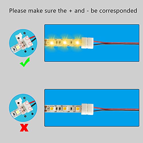 PNGKNYOCN 6.5 foot USB LED light strip connector USB to 2-pin 10 mm wide solderless light strip clip for 3528 5050 LED light strips (2-pack)