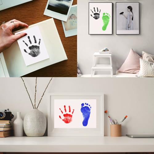 Nabance Inkless Hand & Footprint Kit, 4 Baby Inkless Print Pads, 8 Imprint Cards, Dog Paw Print Kit, Baby Imprint Kits Safe Non-Toxic, Pet Paw Stamp Pads, Pawprint Keepsake Kit - Colorful