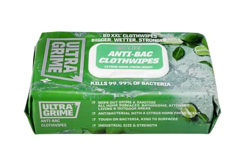 UltraGrime Antibacterial Wipes 80 Thick Large Wipe Pack - large wet wipes - cleaning wipes antibacterial - multi purpose wipes - antibacterial hand wipes industrial wipes toilet