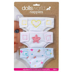 DOLLSWORLD from Peterkin   3-Pack Fabric Doll Nappies   Adjustable and reusable fabric dolls nappies   Dolls & Accessories   Ages 18m and